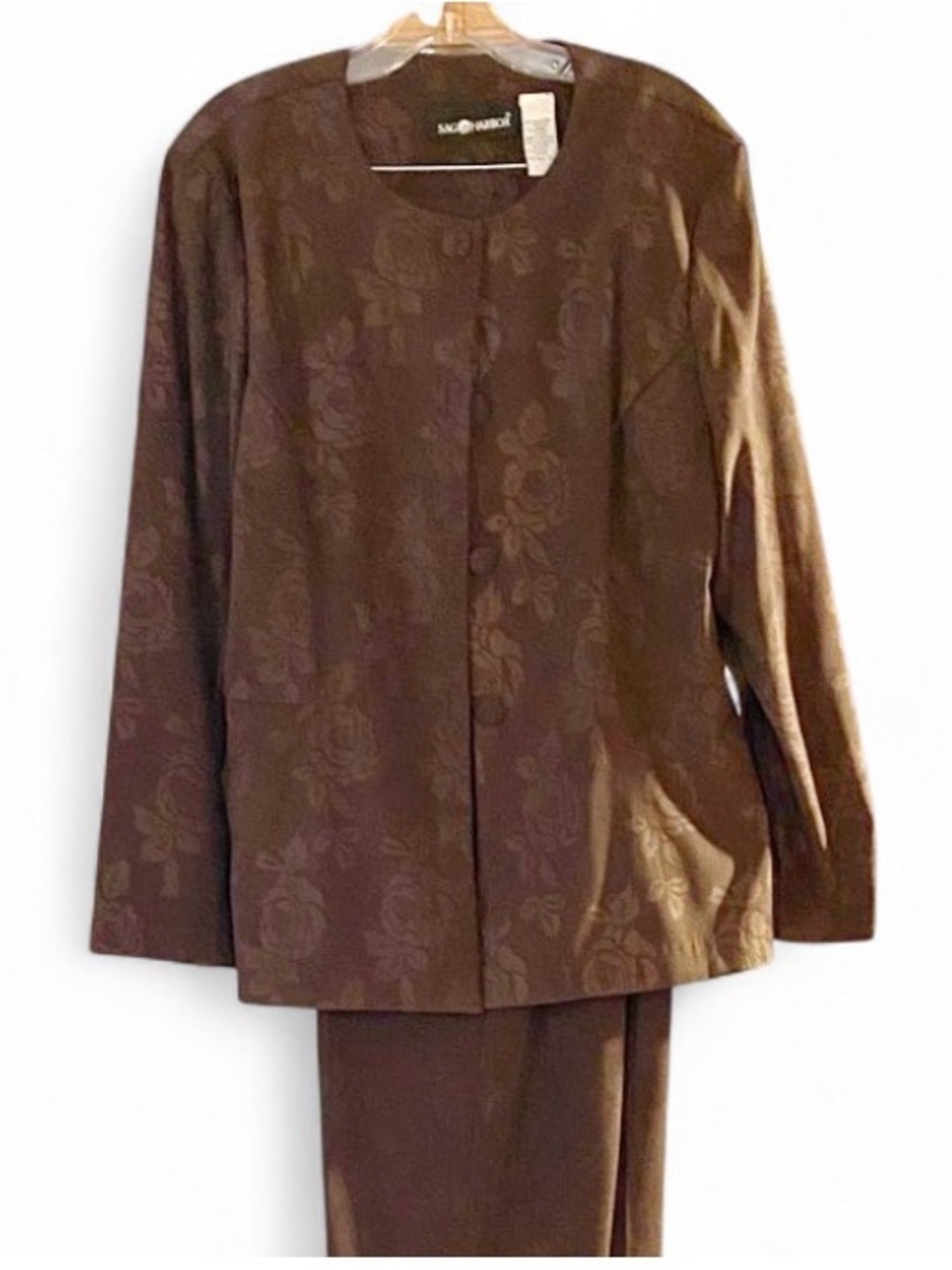 Sag Harbor Women’s Sz 14 Brown Floral PantSuit Stretch Career Office Set